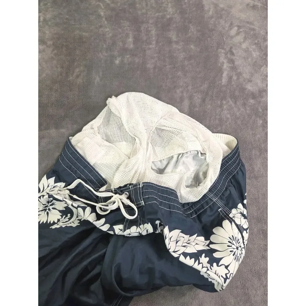 SPEEDO Men's Board Shorts Swim Sz XXL Pockets Drawstring Blue White Floral C40
